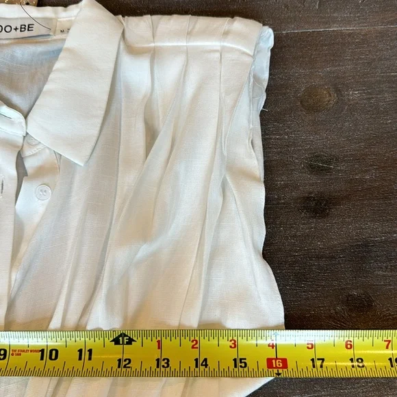 Do+Be Be White Button Front Tie Mini Dress Sleeveless Sz M Collared Flat Pleats - Picture 7 of 16